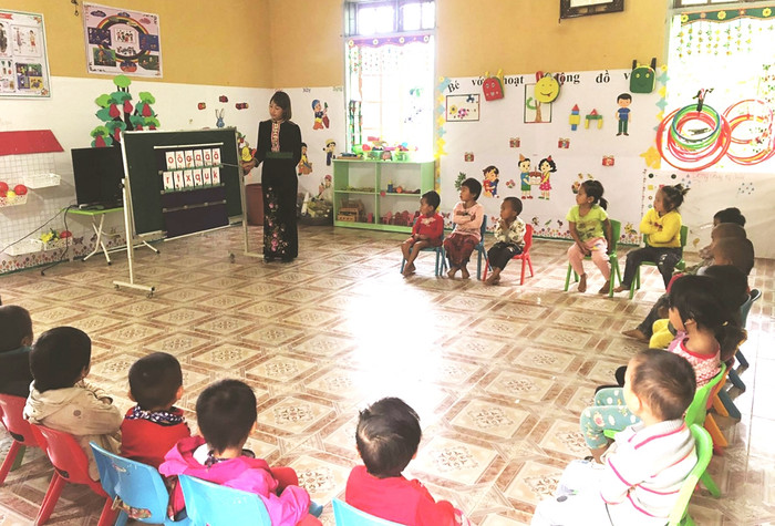 Một tiết học của học sinh mầm non Trường Mầm non Ban Mai, xã Chiềng Muôn, huyện Mường La, Sơn La (Ảnh: baodantoc.vn) anh tin.jpg