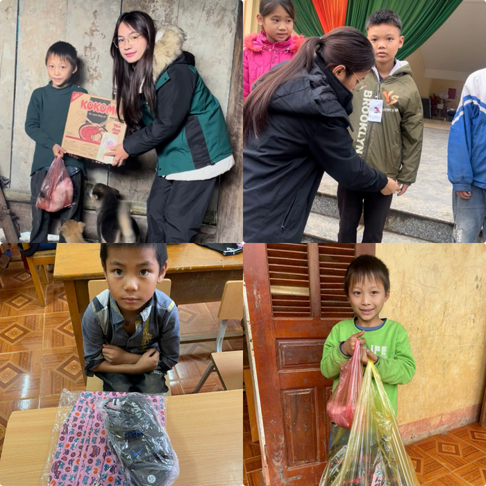 Niềm vui trong mắt trẻ thơ khi được cô giáo và nhà hảo tâm trao mì tôm, quần áo mới. Ảnh: NVCC. 2.png