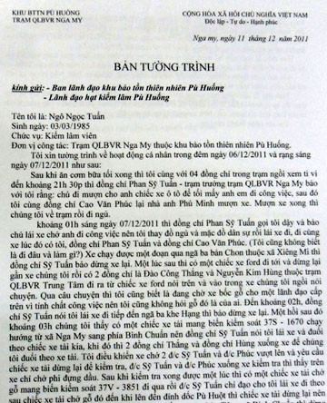 Bản tường trình của kiểm lâm viên Ngô Ngọc Tuấn Bản tường trình của kiểm lâm viên Ngô Ngọc Tuấn