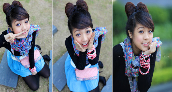 Cô nàng Hoài Anh Mango "nghịch ngợm" với những kiểu tóc hay trang phục lạ lạ nên đã học bằng được cách búi kiểu tóc nơ Lady Gaga này. Ảnh: Kênh 14.