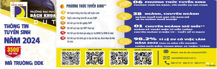 Thông tin tuyển sinh năm 2024 của Trường Đại học Bách khoa, Đại học Đà Nẵng. Ảnh chụp màn hình website nhà trường. Thông tin tuyển sinh năm 2024 của Trường Đại học Bách khoa, Đại học Đà Nẵng. Ảnh chụp màn hình website nhà trường.