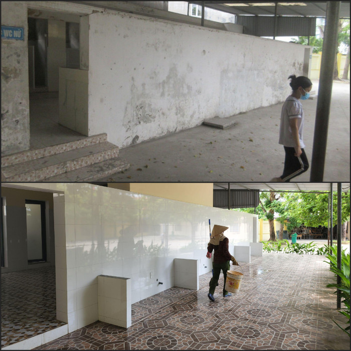 Khu nhà vệ sinh của Trường Tiểu học An Đồng trước và sau khi được sửa chữa, nâng cấp (Ảnh: Phạm Linh) Khu nhà vệ sinh của Trường Tiểu học An Đồng trước và sau khi được sửa chữa, nâng cấp (Ảnh: Phạm Linh)
