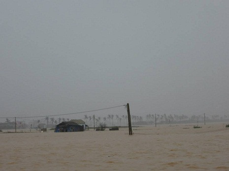 Nước sông Gianh đổ về cuồn cuộn,nhấm chìm nhà dân và hoa mầu. Nước sông Gianh đổ về cuồn cuộn,nhấm chìm nhà dân và hoa mầu.