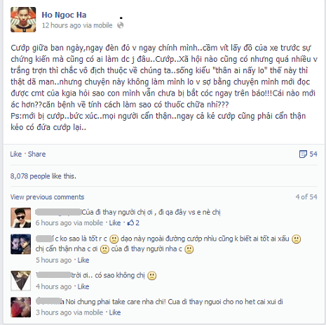 Dòng chia sẻ của Hồ Ngọc Hà trên trang cá nhân. Dòng chia sẻ của Hồ Ngọc Hà trên trang cá nhân.