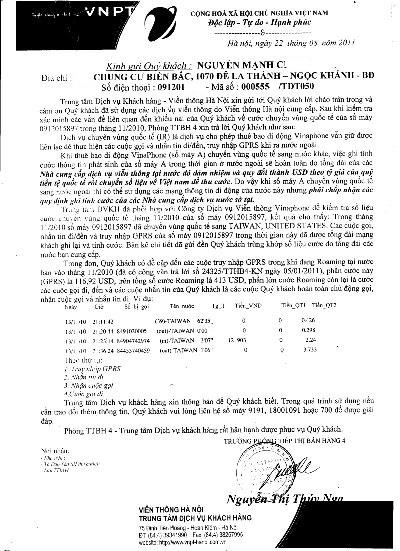 Công văn Vinaphone trả lời anh Chiến trước đó