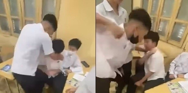 Nam sinh bị bạn đánh tới tấp ngay trong lớp gây bức xúc mạng xã hội. Ảnh cắt từ clip. 0364d14b-63ed-443e-9936-f27688d417db.jpg