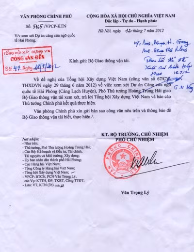 Công văn của Văn phòng Chính phủ gửi Bộ GTVT.