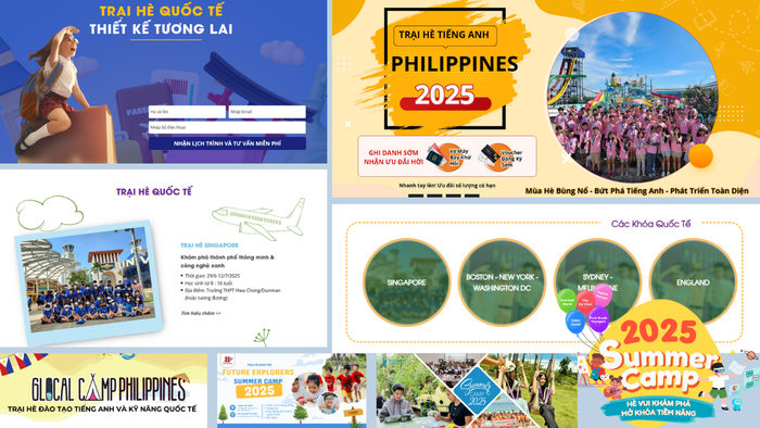 Nhiều trại hè quốc tế do trường ngoài công lập và doanh nghiệp tổ chức. Ảnh chụp màn hình Trại hè (1).png