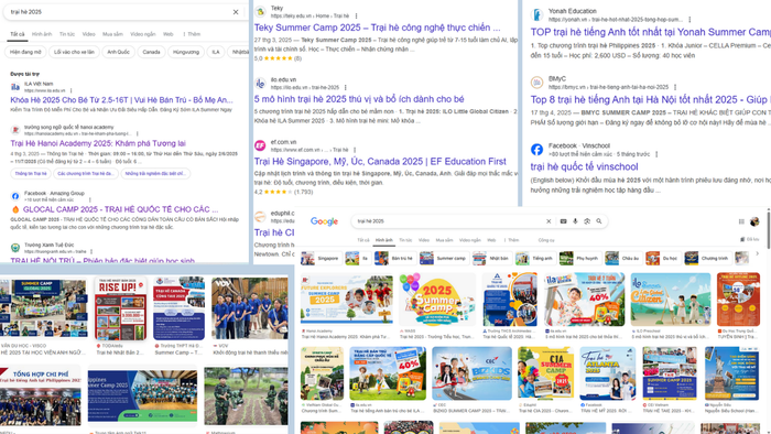 Thông tin về trại hè được quảng cáo rầm rộ trên internet. Ảnh chụp màn hình. Trại hè.png