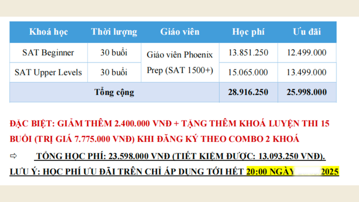Ưu đãi khóa học được một trung tâm đưa ra cho học viên. Ảnh: Chụp màn hình aaaa (1).png