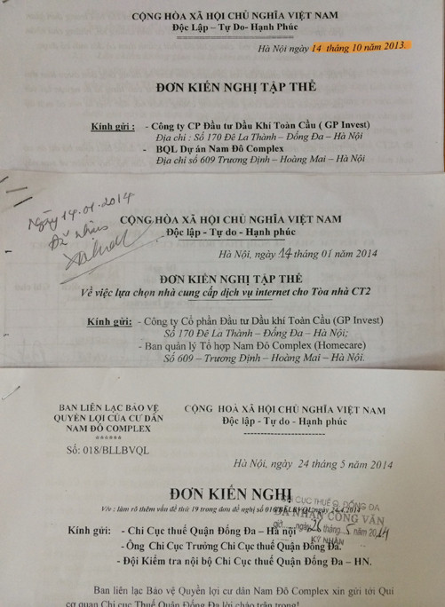 Liên tiếp đơn thư kiến nghị của cư dân Nam Đô Complex được gửi đi. Liên tiếp đơn thư kiến nghị của cư dân Nam Đô Complex được gửi đi.