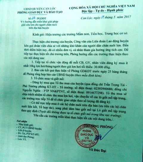 Công văn vận động giáo viên mua thịt lợn của Phòng Giáo dục và đào tạo huyện Can Lộc. Công văn vận động giáo viên mua thịt lợn của Phòng Giáo dục và đào tạo huyện Can Lộc.