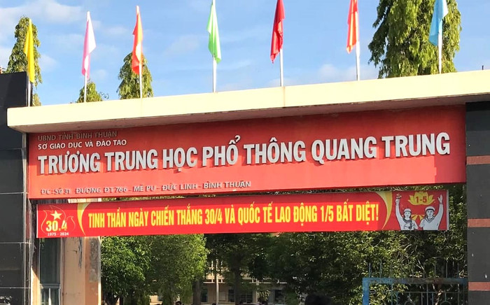 Trường Trung học phổ thông Quang Trung có địa chỉ tại huyện Đức Linh, tỉnh Bình Thuận. Ảnh: Đoàn Trường Trung học phổ thông Quang Trung. 447471868_935486248377782_5441971504448784623_n.jpg
