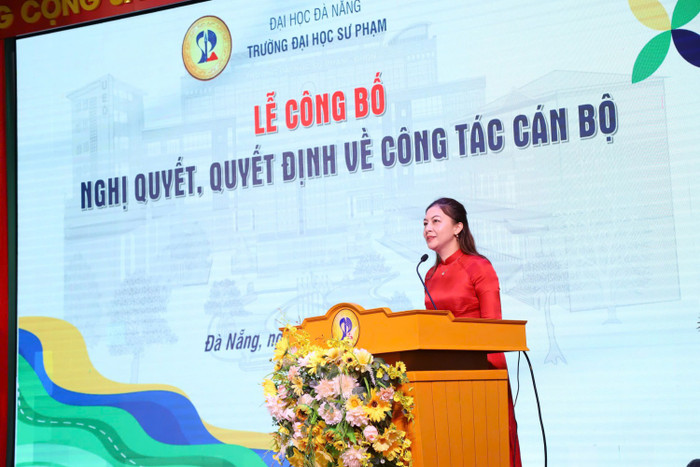 Tân Phó Hiệu trưởng Trường Đại học Sư phạm, Đại học Đà Nẵng Đinh Thị Mỹ Hạnh phát biểu. Ảnh: Website nhà trường. 0f03ed09f3ad4ff316bc.jpg