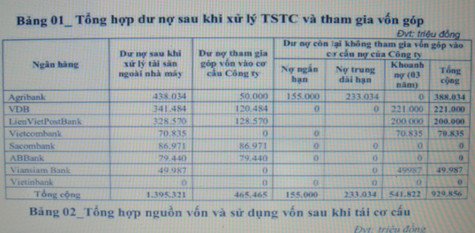 Tổng hợp dư nợ của Công ty Phương Nam tại 8 ngân hàng và kế hoạch góp vốn. Ảnh: Trúc Linh Tổng hợp dư nợ của Công ty Phương Nam tại 8 ngân hàng và kế hoạch góp vốn. Ảnh: Trúc Linh