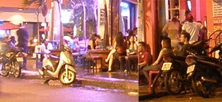 Nhóm quý bà rửng mỡ đến ngã tư quốc tế săn hàng… và một đôi đang mặc cả giá (đứng).