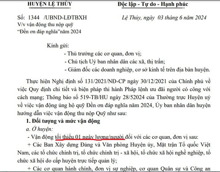 Văn bản vận động ủng hộ. Ảnh: Giáo viên cung cấp gdvn-bảng trừ 3.jpg
