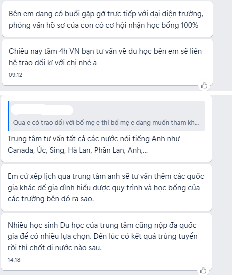 Nhập vai người có nhu cầu tư vấn, phóng viên được các trung tâm mời đến các buổi tư vấn. Ảnh chụp màn hình. a.png