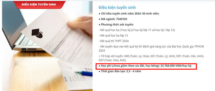 Học phí ngành Công nghệ giáo dục đăng tải trên website tuyển sinh của Trường Đại học Quốc tế Sài Gòn. Ảnh chụp màn hình từ website nhà trường. 2.png