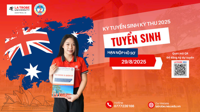 Thông tin về kỳ tuyển sinh Thu 2025 của Chương trình liên kết quốc tế La Trobe - NEU. Ảnh: Website nhà trường. 485150910_1067424675415931_6034783435241033843_n.jpg