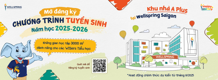 Chương trình tuyển sinh năm học 2025-2026 của Wellspring Saigon đã mở đăng ký. Ảnh: NTCC. Cover FanPage W3365 x H1246 px-01.jpg