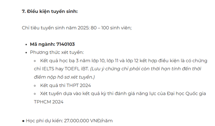 Học phí ngành Công nghệ giáo dục đăng tải trên website tuyển sinh của Trường Đại học Khoa học Tự nhiên, Đại học Quốc gia thành phố Hồ Chí Minh. Ảnh chụp màn hình từ website nhà trường. 222.png