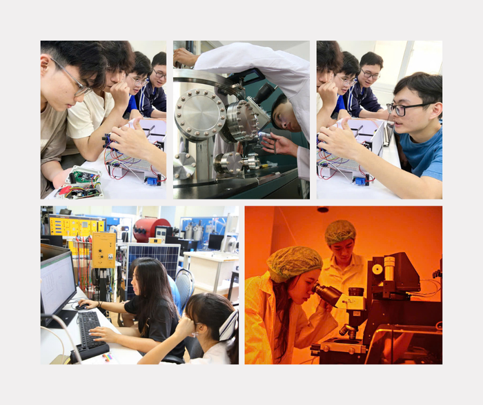Sinh viên Trường Đại học Công nghệ thực tập tại phòng thực hành Khoa Vật lý kỹ thuật và công nghệ nano. Ảnh: NTCC. Beige Grey Brown Minimalst Autumn Moodboard Collage Facebook Post.png