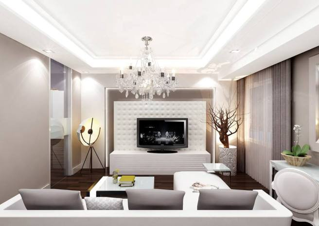 Phòng khách sử dụng gam màu trắng làm chủ đạo.