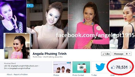Một fanpage giả mang tên Angela Phương Trinh, đến thời điểm hiện tại có hơn 70 nghìn lượt like.