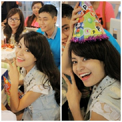 Hoàng Thùy Linh tạo dáng xì tin trước ống kính.