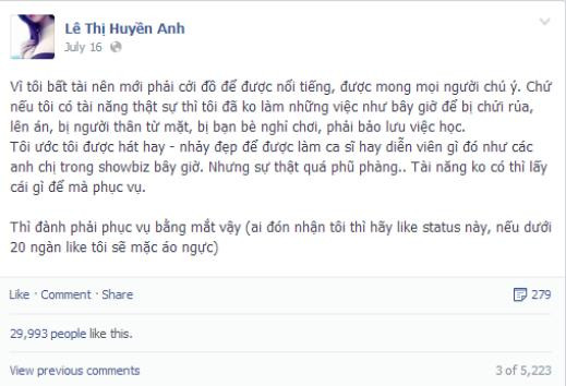 Lời thú nhận của "bà Tưng" trên trang cá nhân. Lời thú nhận của "bà Tưng" trên trang cá nhân.