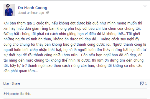 NTK Đỗ Mạnh Cường đưa ra ý kiến trên trang cá nhân. NTK Đỗ Mạnh Cường đưa ra ý kiến trên trang cá nhân.