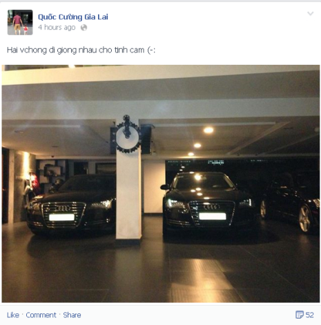 Cường Đôla khoe xe cặp với Hồ Ngọc Hà trên trang cá nhân. Cường Đôla khoe xe cặp với Hồ Ngọc Hà trên trang cá nhân.