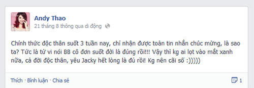 Status gây hiểu lầm của Thanh Thảo.