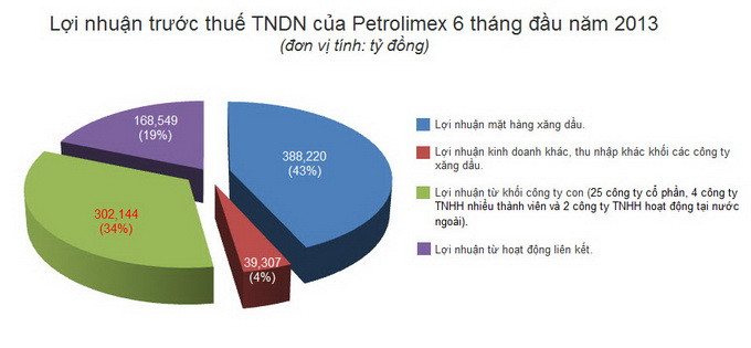 Chi tiết cơ cấu lợi nhuận 6 tháng đầu năm 2013 của Petrolimex - Nguồn: Petrolimex
