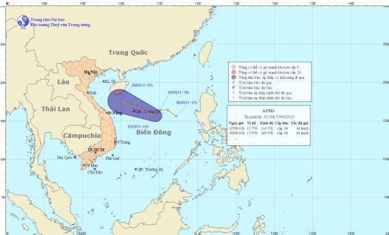 Bản đồ dự báo đường đi và vùng ảnh hưởng của áp thấp nhiệt đới.