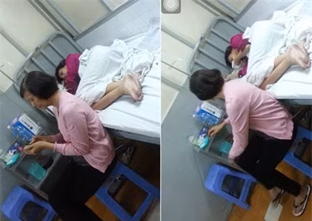 Mẹ Hoàng Yến là người túc trực bên cô trong viện.