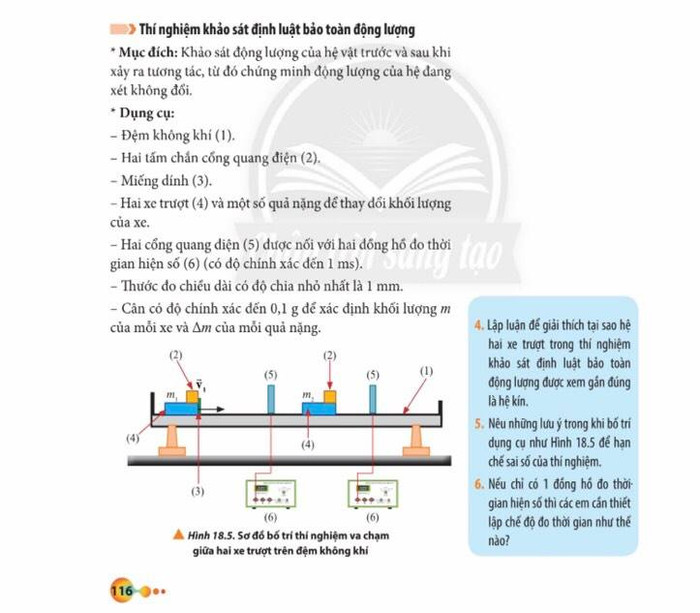Ảnh 2. Thí nghiệm khảo sát định luật bảo toàn động lượng. (Nguồn: Mai Văn Túc)