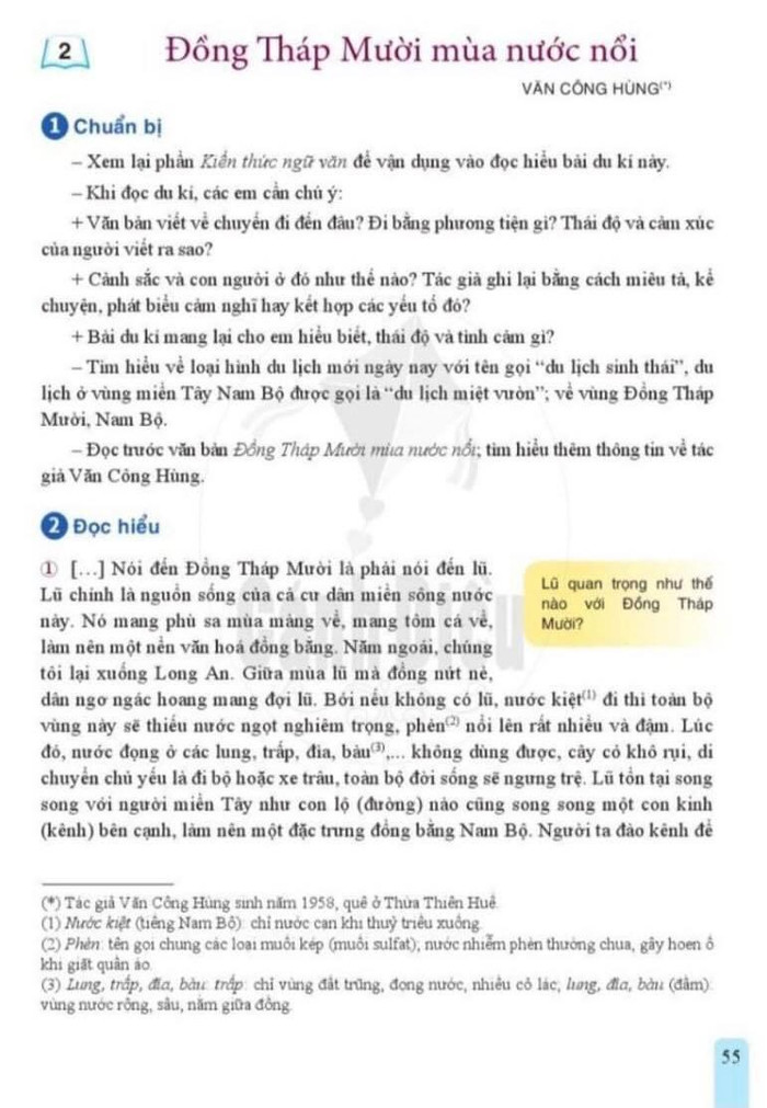 Một phần nội dung văn bản “Đồng Tháp Mười mùa nước nổi”. (Ảnh: Nguyễn Trọng Bình)