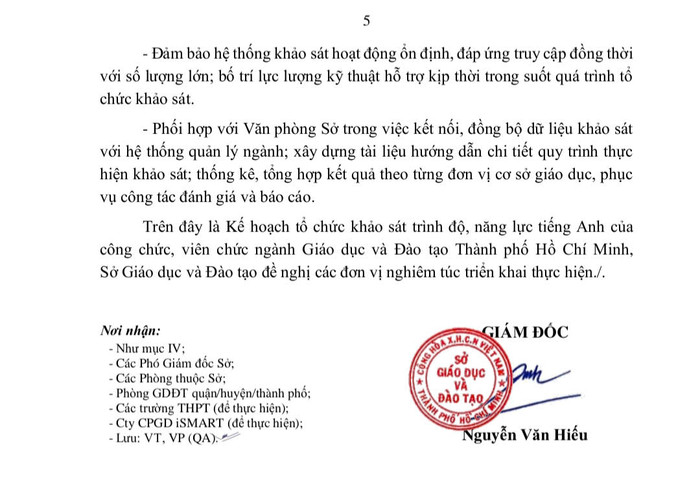 Kế hoạch số 1879/KH-SGDĐT về việc tổ chức khảo sát trình độ, năng lực tiếng Anh. (Ảnh: Nhóm giáo viên) gdvn_khaosat.jpg
