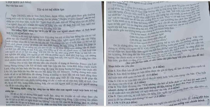 Đề kiểm tra Ngữ văn 11 lấy ngữ liệu từ bài viết của học sinh, với ghi chú nguồn: "Bài viết của học sinh, có sửa chữa cho phù hợp với yêu cầu của đề thi". (Ảnh: CTV)