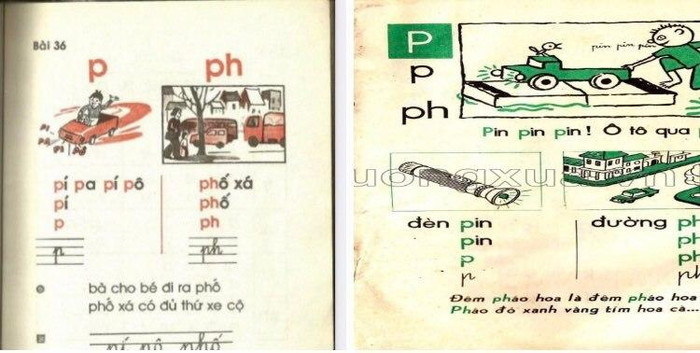Sách Tiếng Việt 1 những năm 70, 80 dạy chữ P, âm "pờ" riêng biệt. (Ảnh: Phan Thế Hoài)