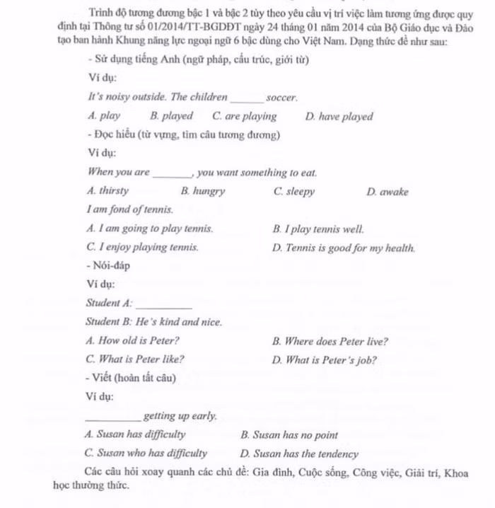 Dạng thức đề thi môn Tiếng Anh của Sở Giáo dục và Đào tạo Thành phố Hồ Chí Minh. (Ảnh: Hương Ly) Dạng thức đề thi môn Tiếng Anh của Sở Giáo dục và Đào tạo Thành phố Hồ Chí Minh. (Ảnh: Hương Ly)