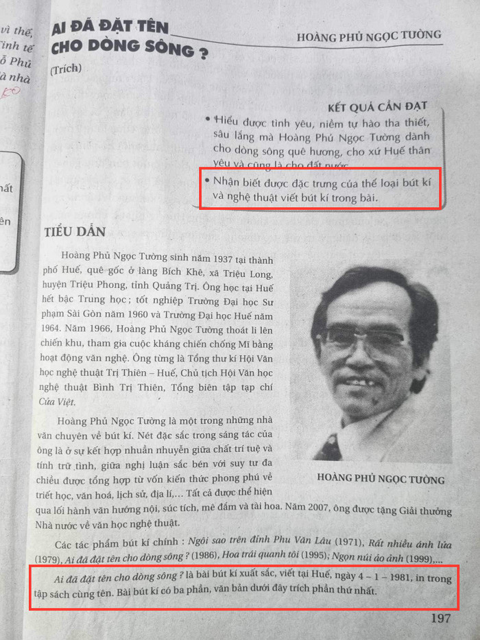 Tác phẩm "Ai đã đặt tên cho dòng sông?" - sách giáo khoa Ngữ văn 12. (Ảnh: Cao Nguyên) Tác phẩm "Ai đã đặt tên cho dòng sông?" - sách giáo khoa Ngữ văn 12. (Ảnh: Cao Nguyên)