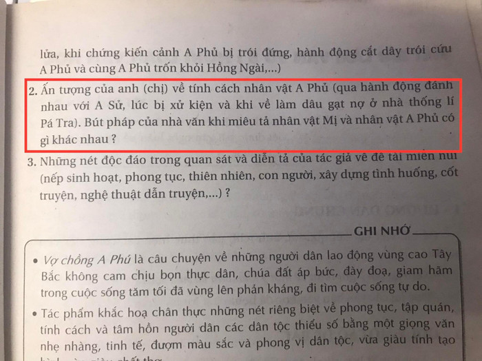 Câu hỏi liên quan đến nhân vật A Phủ trong sách giáo khoa. (Ảnh: Cao Nguyên)