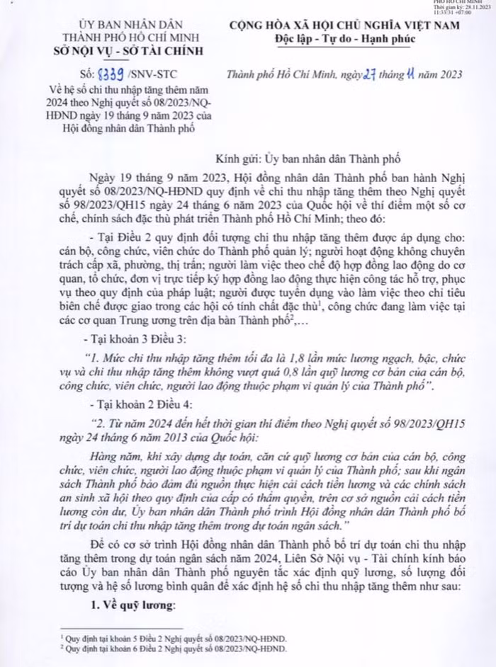 Một phần nội dung văn bản số 8339/SNV-STC. (Ảnh chụp màn hình)