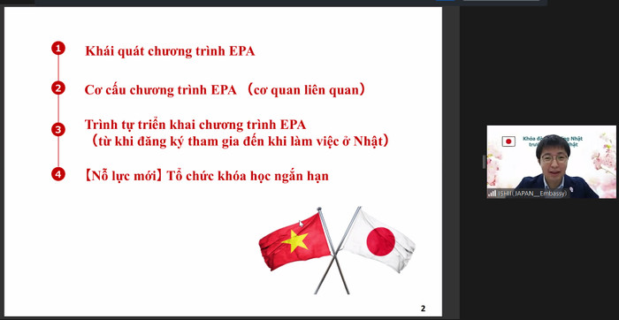 Ông Ishii Chikahisa - Bí thư thứ nhất Đại sứ quán Nhật Bản tại Việt Nam chia sẻ về chương trình EPA. Ảnh chụp màn hình. 7a342d67-de43-4986-98f0-870cc104a917.jpg