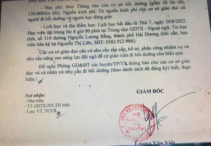Công văn 953/SGDĐT-TCCB của Sở Giáo dục và Đào tạo tỉnh Hải Dương về việc mở lớp bồi dưỡng giáo viên trung học cơ sở dạy môn Lịch sử và Địa lý. (Ảnh: P.T) Công văn 953/SGDĐT-TCCB của Sở Giáo dục và Đào tạo tỉnh Hải Dương về việc mở lớp bồi dưỡng giáo viên trung học cơ sở dạy môn Lịch sử và Địa lý. (Ảnh: P.T)