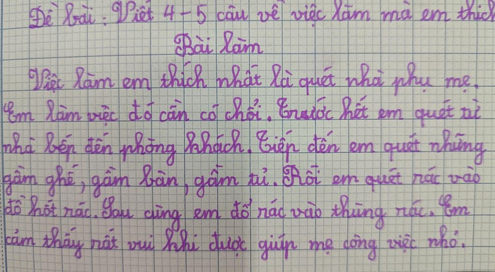 Đề bài yêu cầu tả về đồ vật mà em yêu thích (Bài làm của học sinh lớp 2)