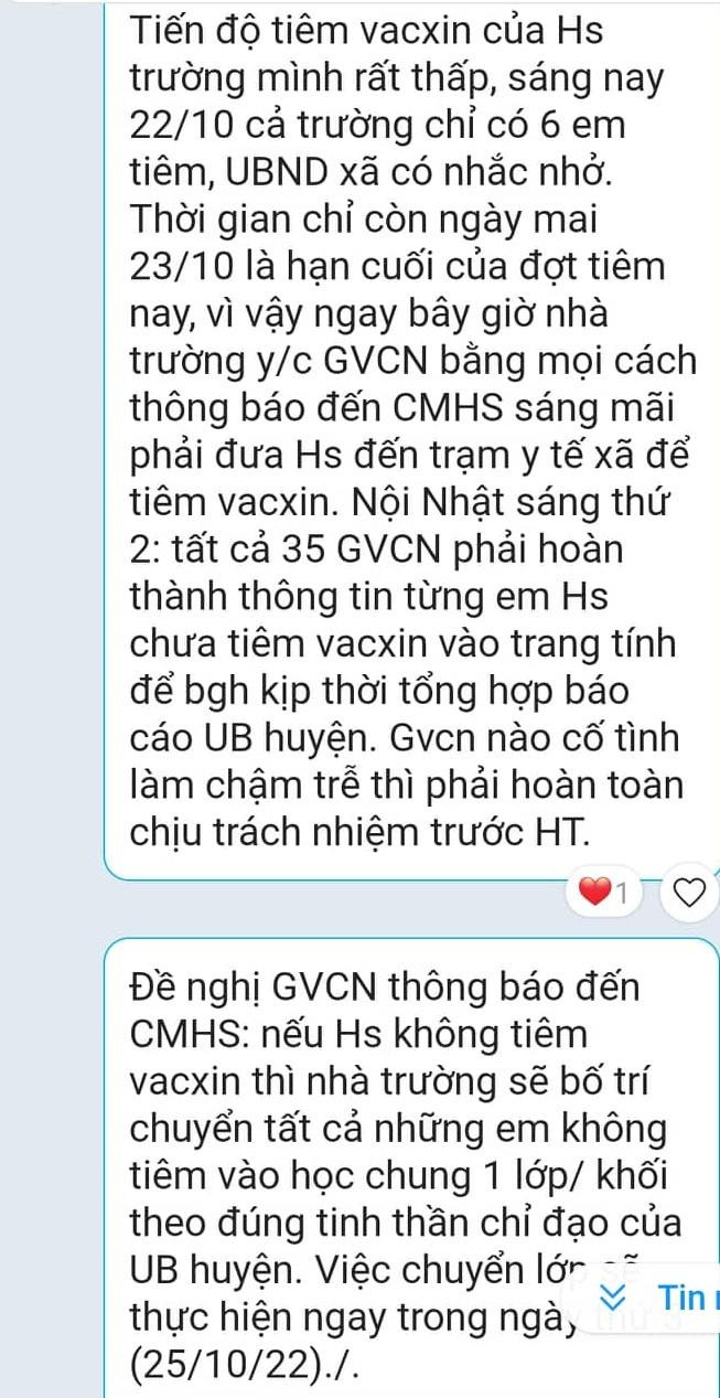 Tin nhắn giáo viên nhận được (Ảnh giáo viên cung cấp) Tin nhắn giáo viên nhận được (Ảnh giáo viên cung cấp)